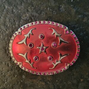 Pink and Silver Star Belt Buckle with Pink Accents